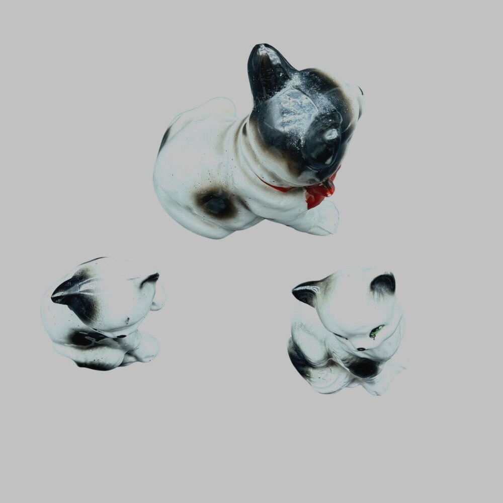 Vintage Ceramic Cat Figurines Trio With Black & White Spots Hand-Painted japan - Picture 5 of 5